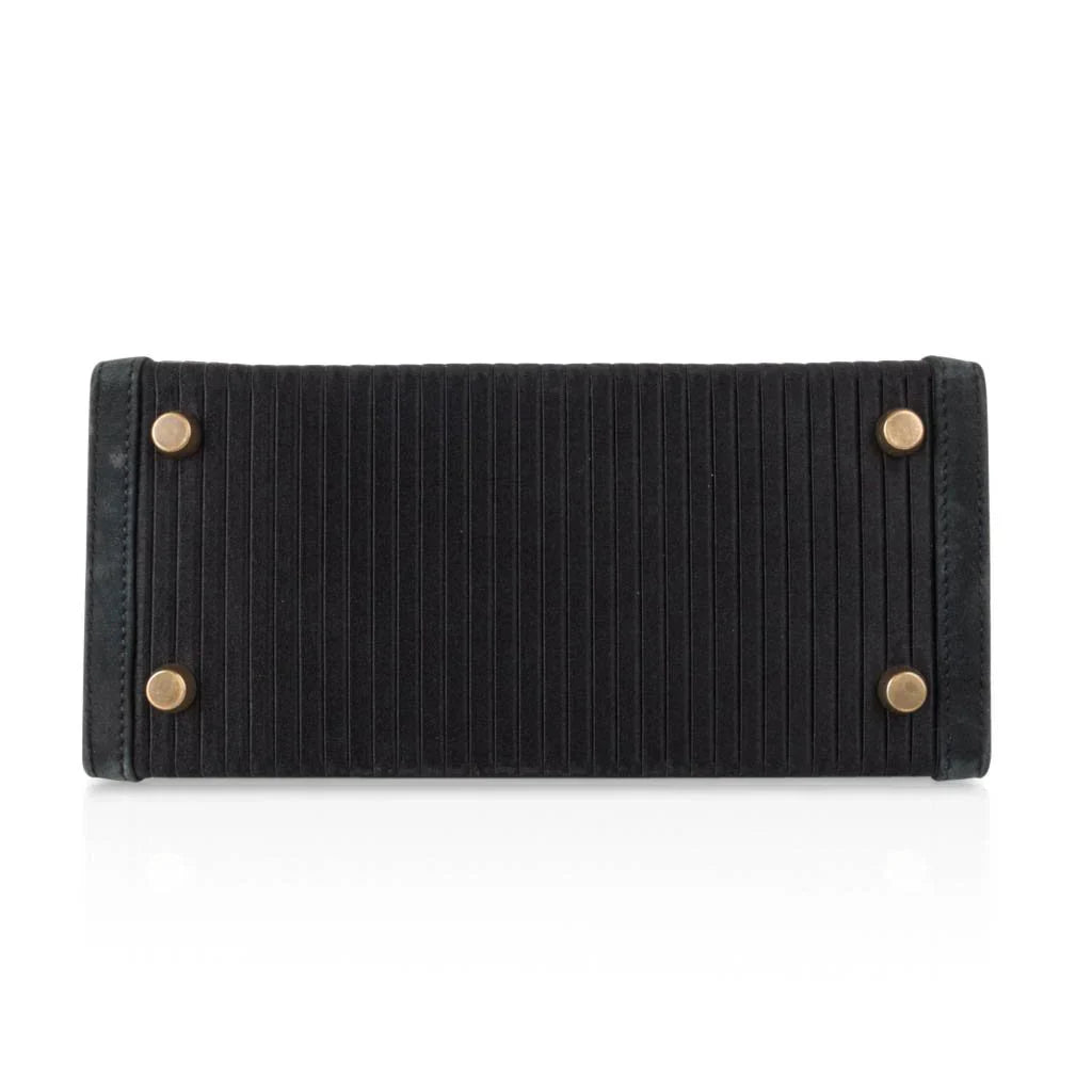 Kelly 20 Mini Vintage Bag Black Pleated Silk Suede Trim Gold Hardware