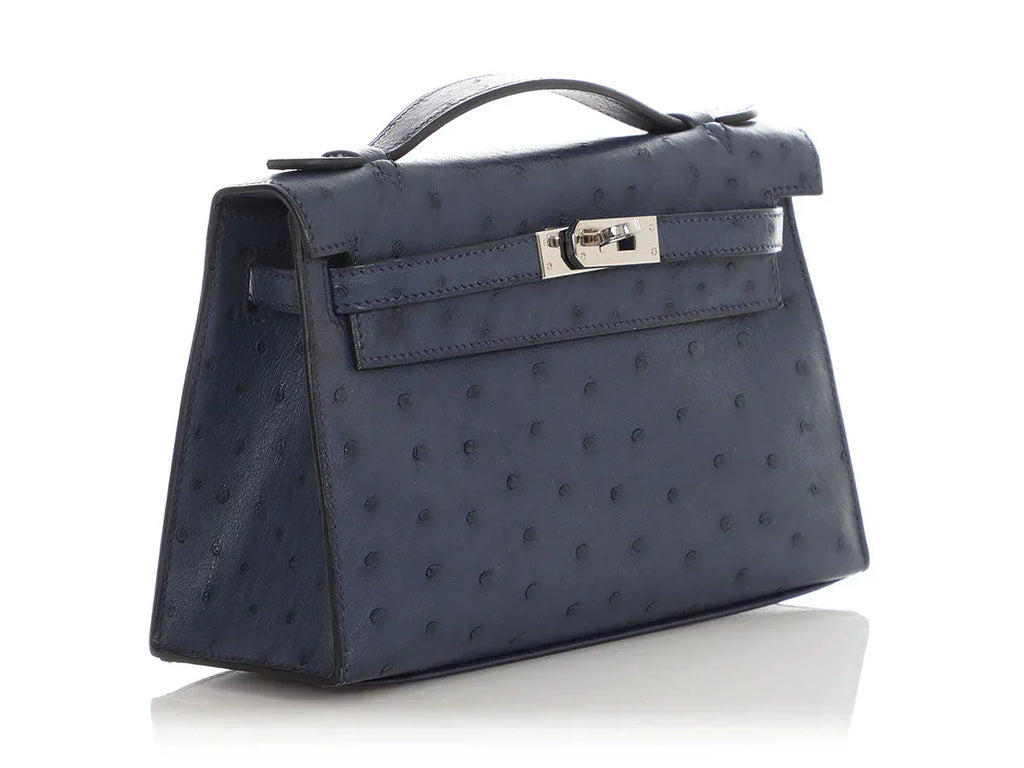 Kelly Pochette Clutch Bag crafted from top-layer cowhide with ostrich pattern