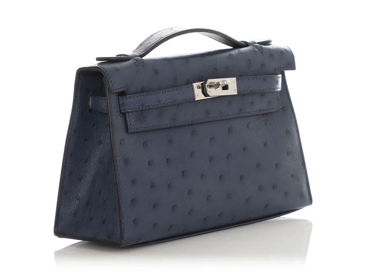 Kelly Pochette Clutch Bag crafted from top-layer cowhide with ostrich pattern