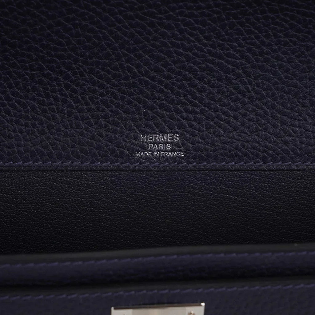 Kelly Depeches 25 Pouch Blue Ocean Galop D’Vache Leather with Palladium Hardware