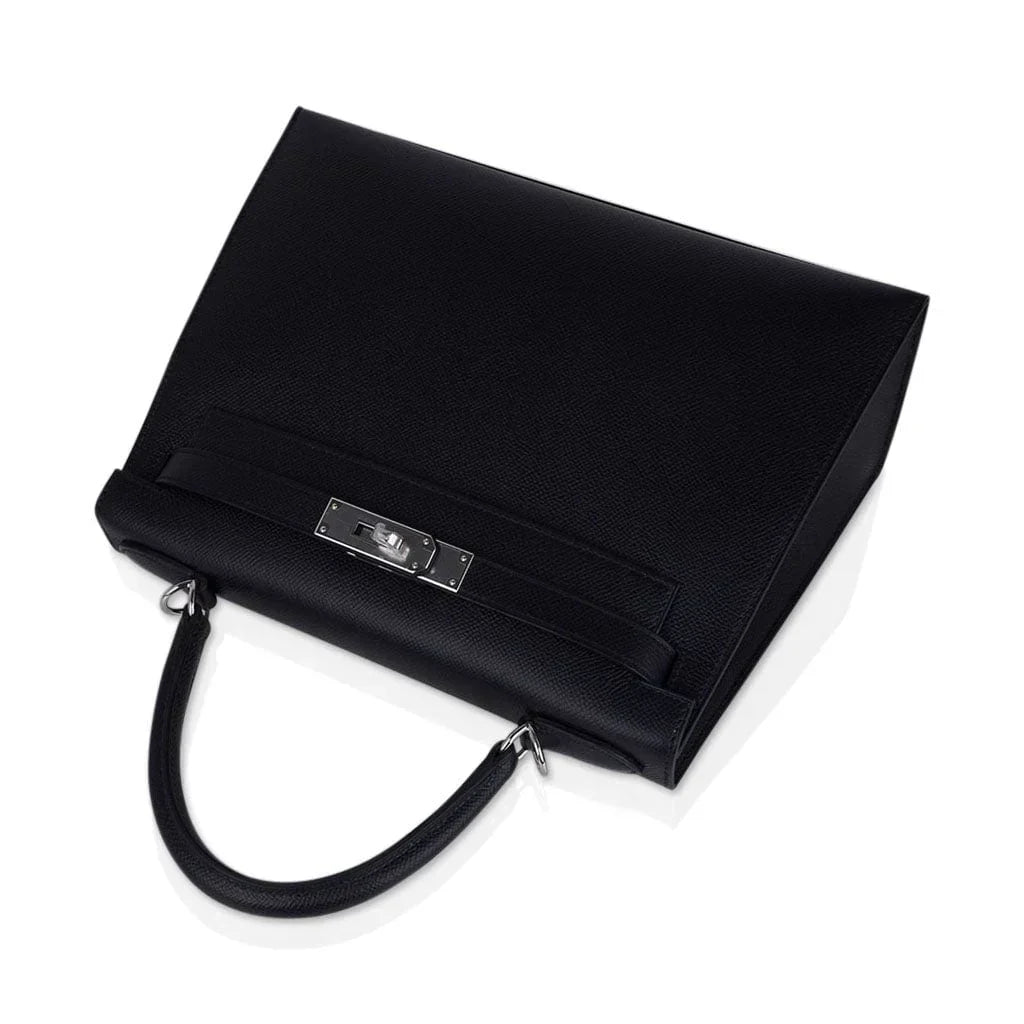 Kelly 28 Sellier Bag Black Epsom Leather with Palladium Hardware