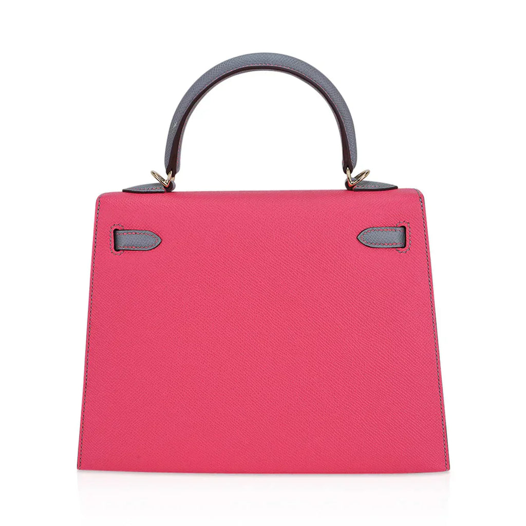 Kelly Sellier 25 HSS Bag Rose Azalee/Gris Mouette Leather Permabrass