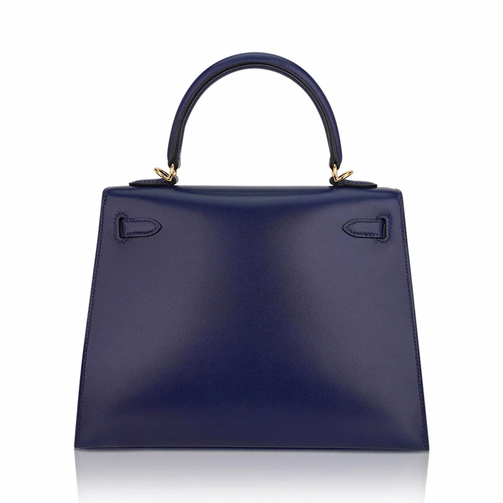Kelly Sellier 25 Bag Blue Sapphire Box Leather with Gold Hardware
