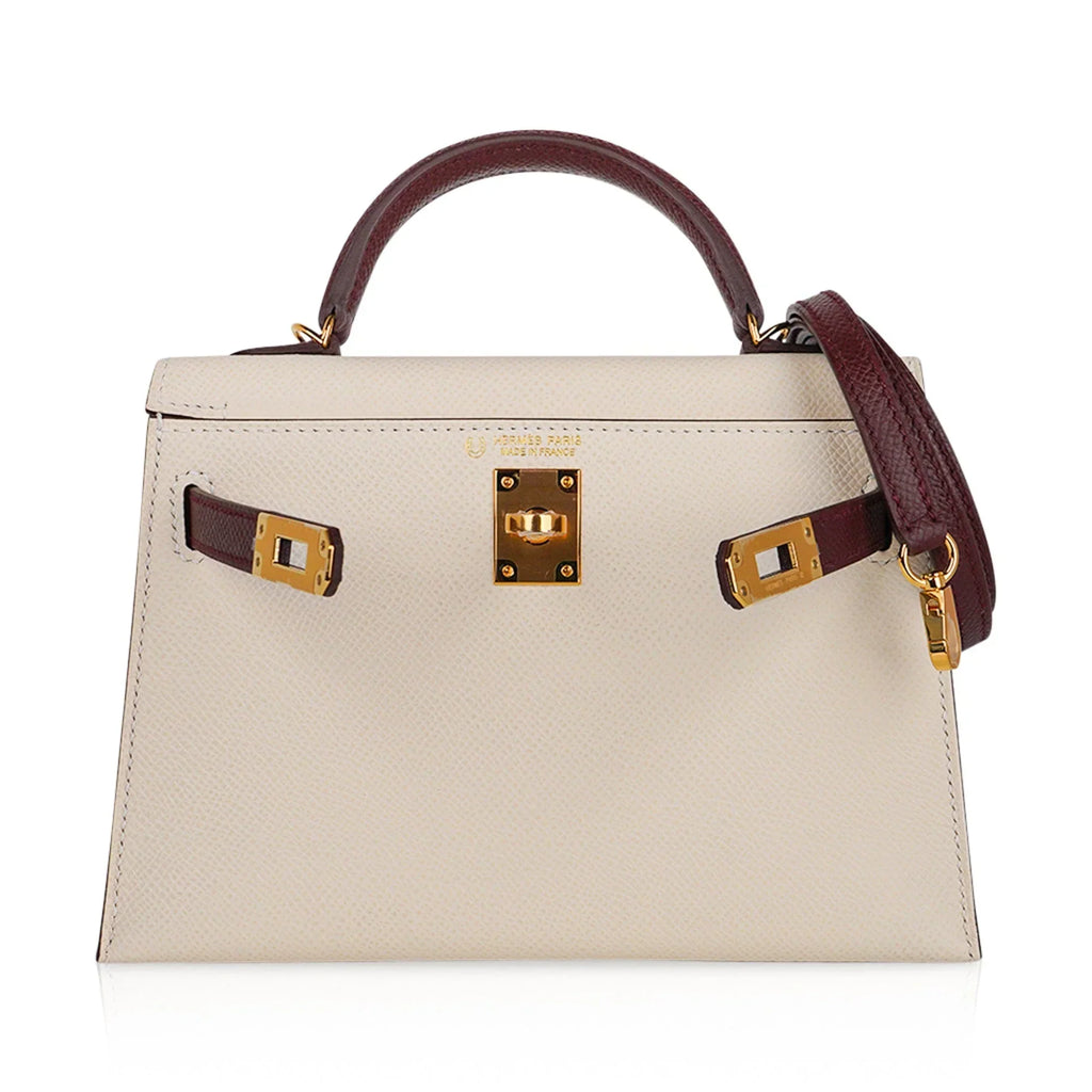 Special Order HSS Mini Kelly 20 Sellier Bag Nata & Bordeaux Epsom Leather with Gold Hardware
