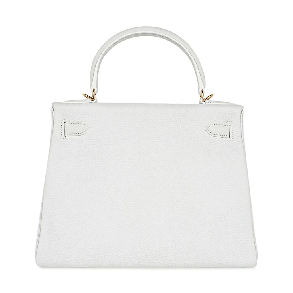 Kelly 28 Retourne Bag White Clemence Leather with Gold Hardware