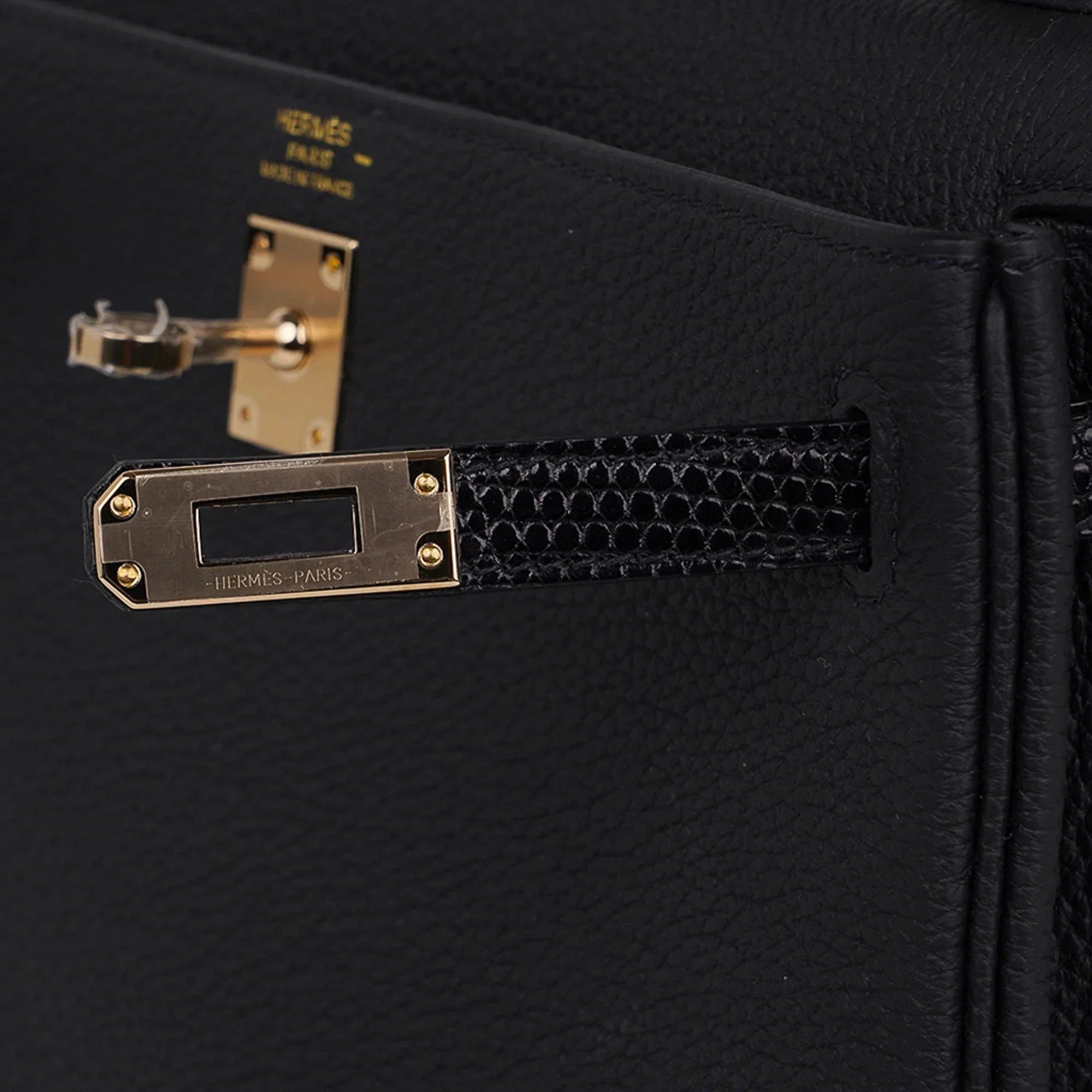 Kelly Touch 25 Retourne Bag Black Lizard / Togo Permabrass Hardware