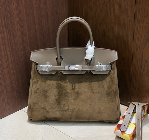 Birkin 30 Etoupe Swift Leather and Suede Splicing Bag