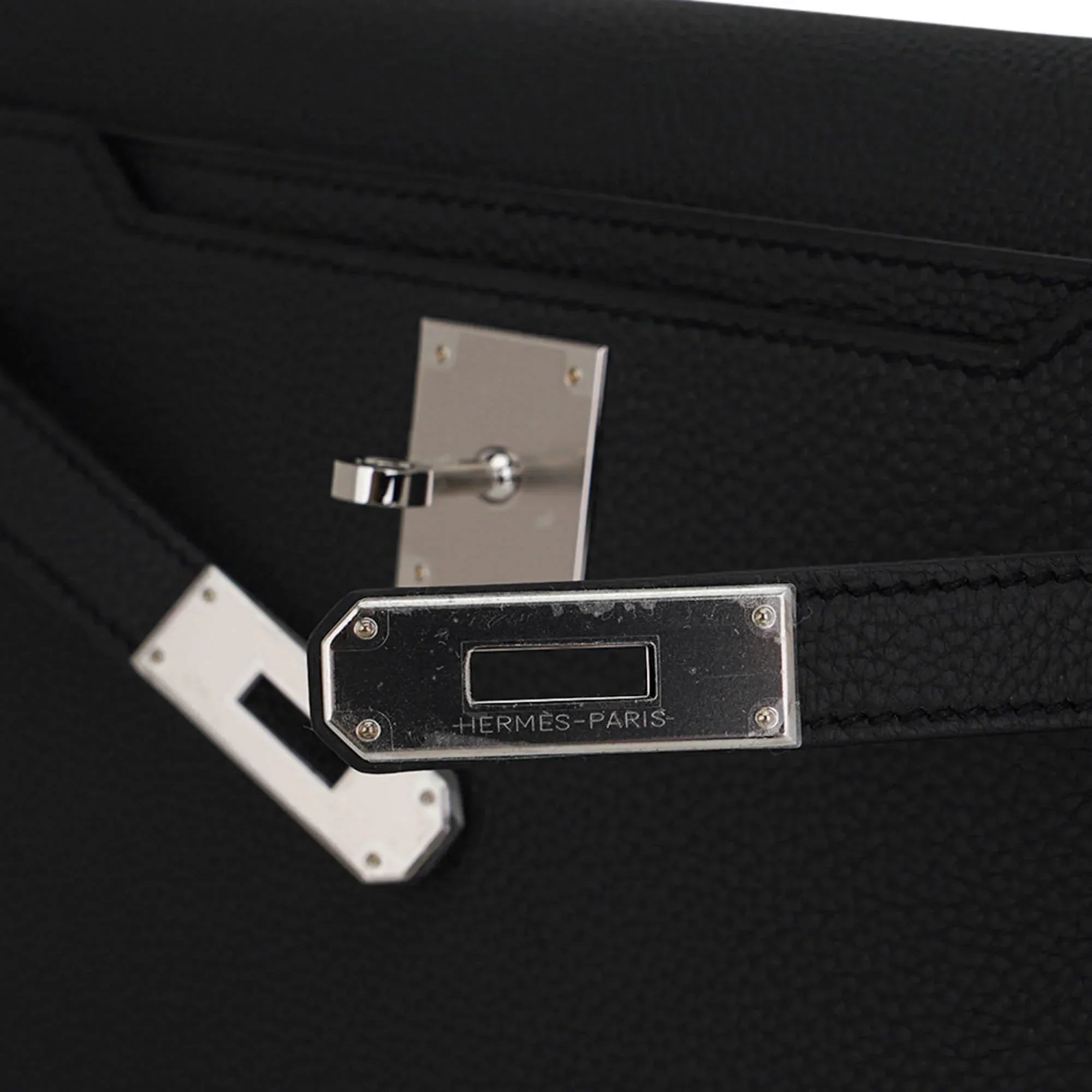 Kelly Depeches 25 Pouch Bag Black Galop D’Leather with Palladium Hardware