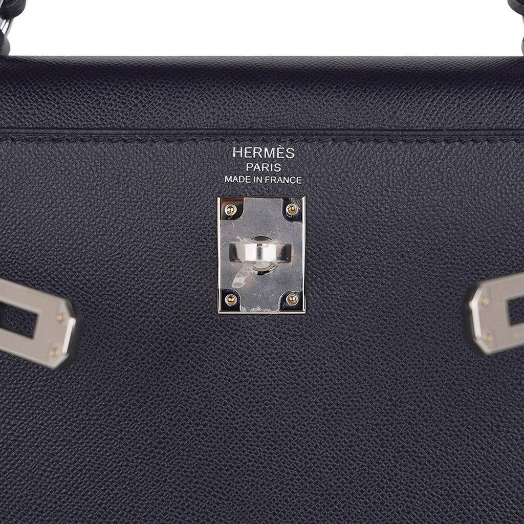 Verso Kelly Sellier 25 Bag Bleu de Minuit & Etrusque Veau Madame Leather with Palladium Hardware