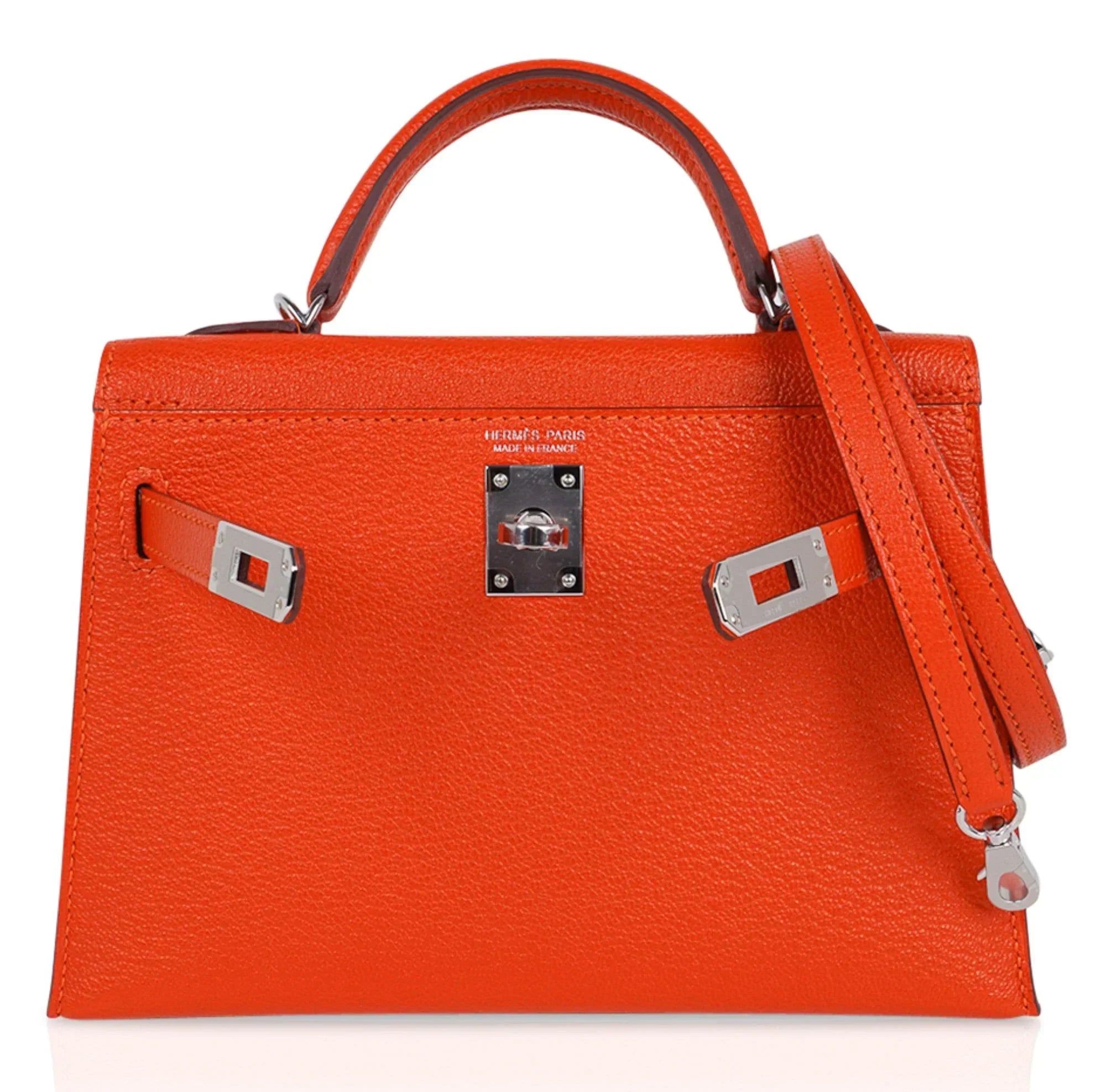 Kelly 20 Mini Sellier Bag Orange Feu / Rose Eglantine Chevre Bi-Color New w/Box