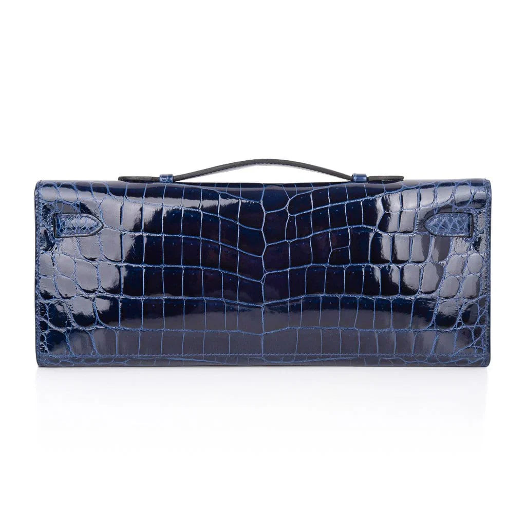 Kelly Cut Blue Sapphire Crocodile Clutch Bag Gold Hardware