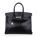 Birkin 35 Bag Black Box Palladium Guilloche Hardware