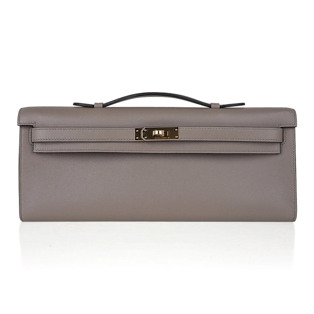 Kelly Cut Bag Gris Asphalte Gray Clutch Swift Gold Hardware