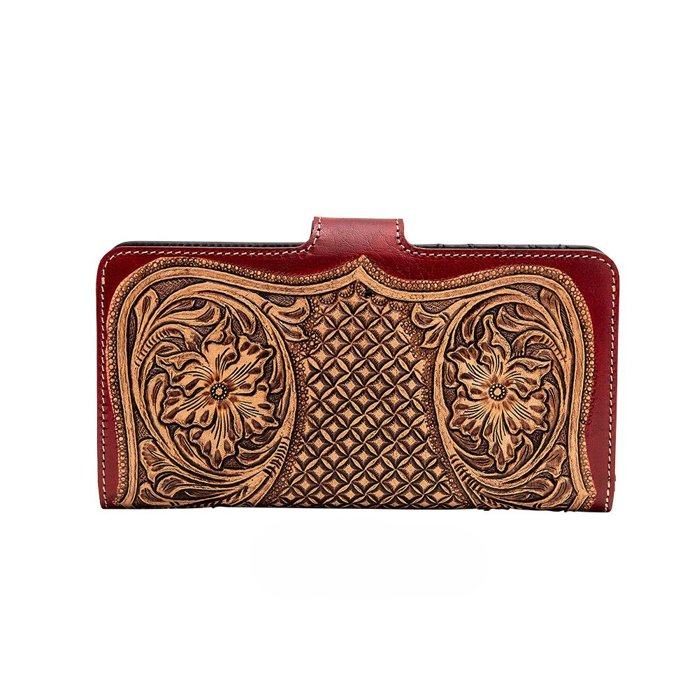 Western Hand-Tooled Leather Clutch Wallet
