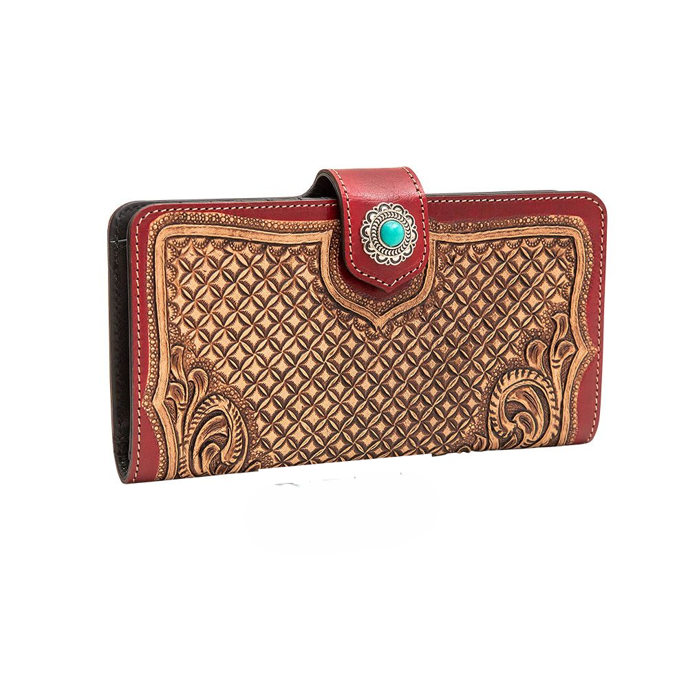 Western Hand-Tooled Leather Clutch Wallet