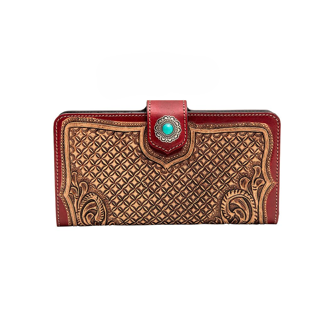 Western Hand-Tooled Leather Clutch Wallet