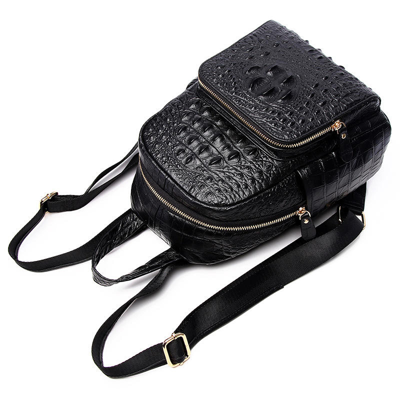 Crocodile-Embossed Lightweight Daily Backpack