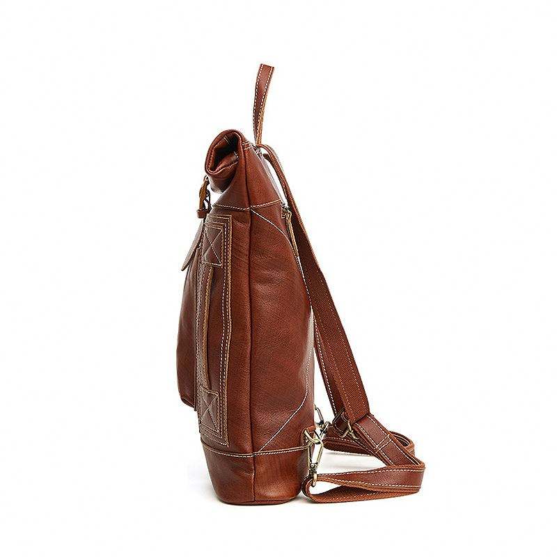 Vintage Roll-Top Lightweight Leather Backpack