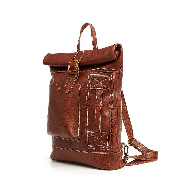Vintage Roll-Top Lightweight Leather Backpack