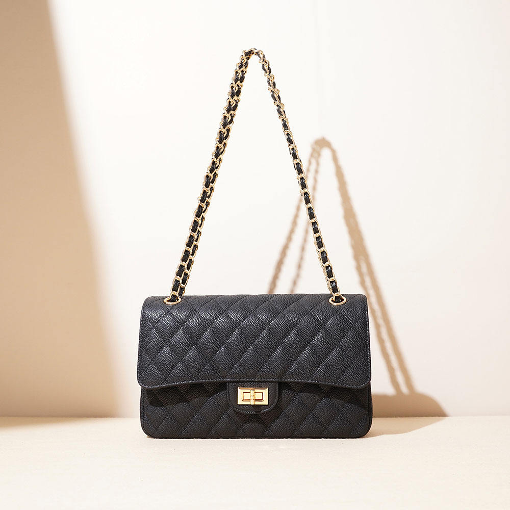 Quilted Caviar Leather Chain Sling Crossbody Bag