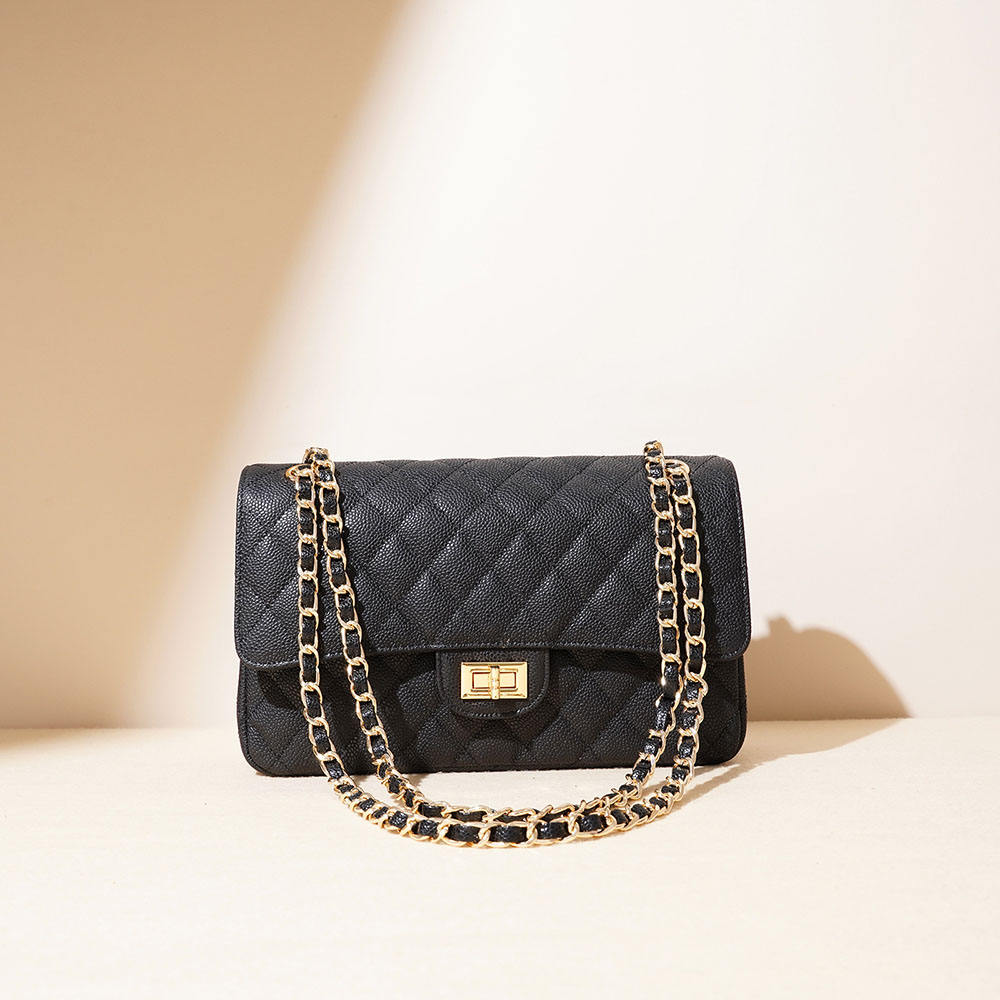 Quilted Caviar Leather Chain Sling Crossbody Bag