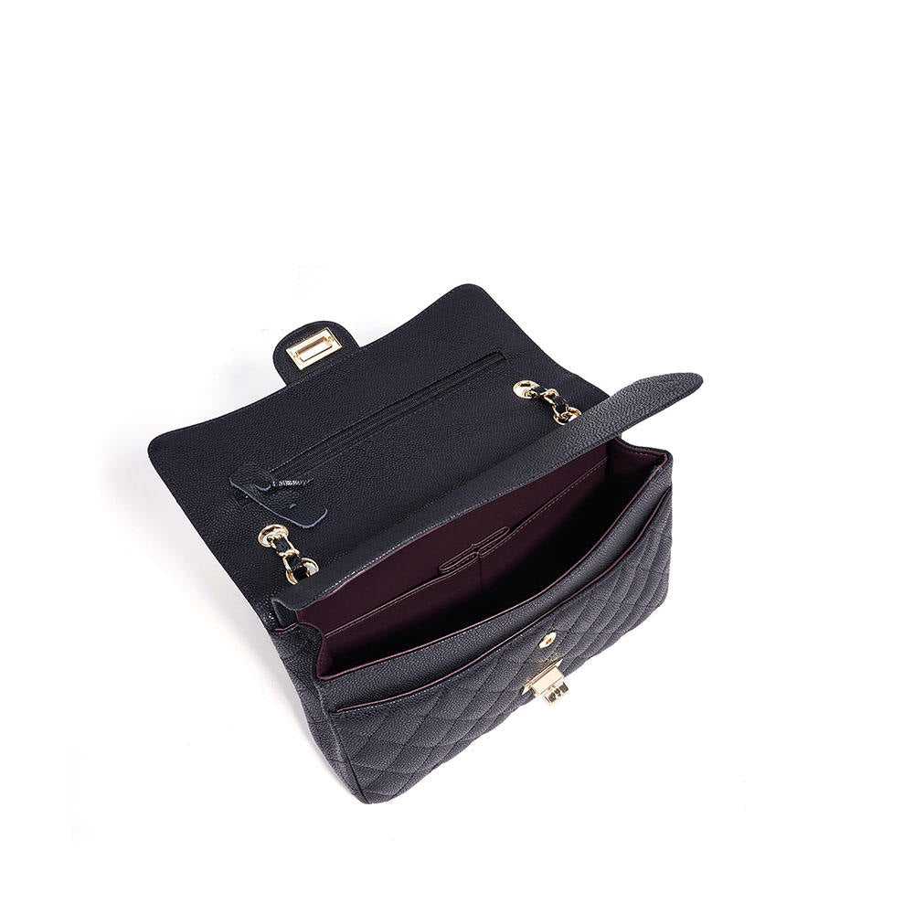 Quilted Caviar Leather Chain Sling Crossbody Bag