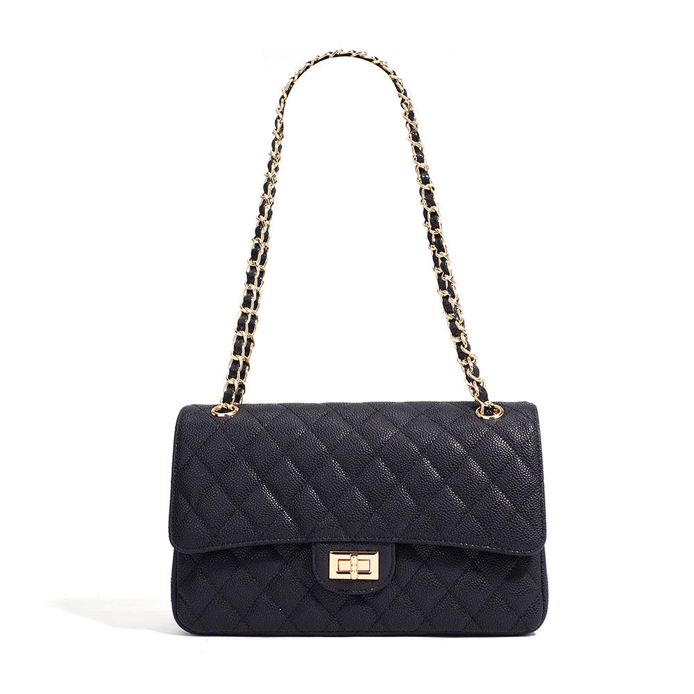 Quilted Caviar Leather Chain Sling Crossbody Bag