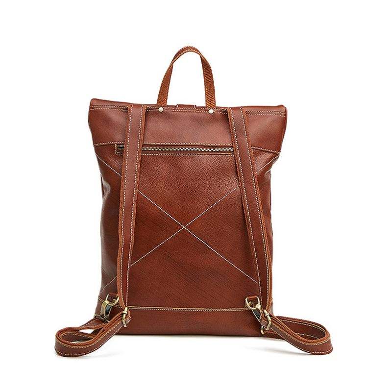 Vintage Roll-Top Lightweight Leather Backpack