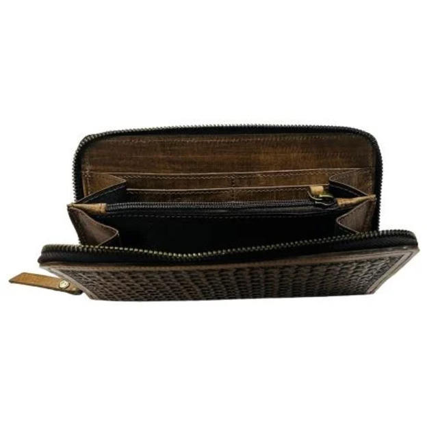 Floral Tooled Leather Zip-Around Long Wallet