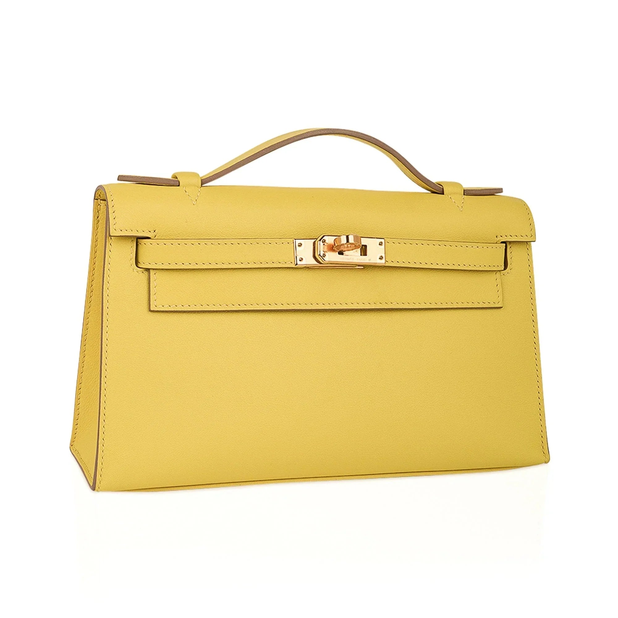 Kelly Pochette Bag Lime Clutch Gold Hardware Swift Leather