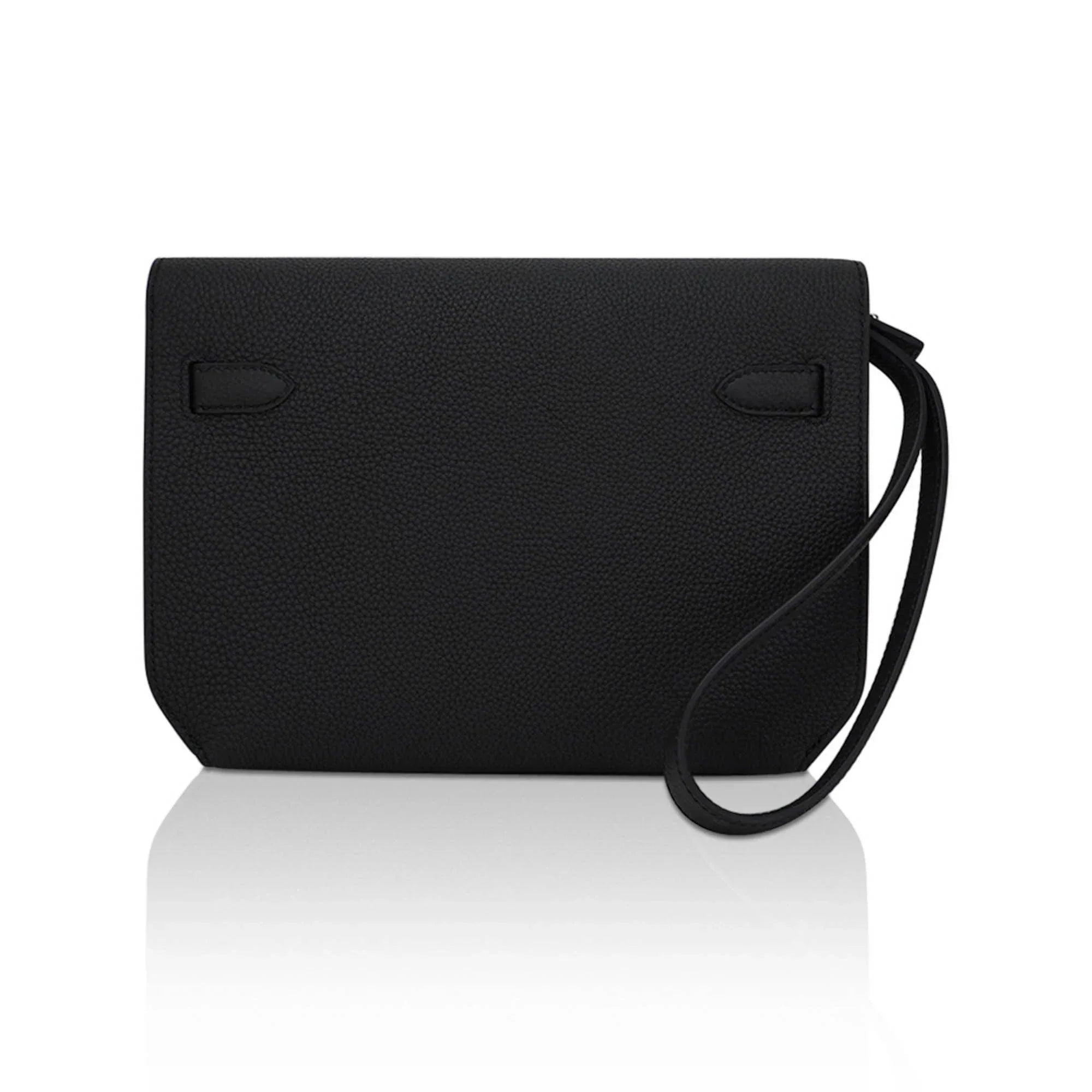 Kelly Depeches 25 Pouch Bag Black Galop D’Leather with Palladium Hardware