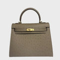 Kelly II Mini Gris Tourterelle Ostrich Gold Hardware