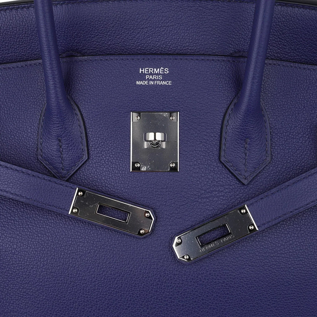 Limited Edition Birkin 35 Bag Blue Sapphire Taurillon Novillo Leather & Toile Sea Surf & Fun