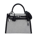 Kelly 25 Sellier Bag Quadrille Black & White Viking Toile Swift Leather with Palladium Hardware