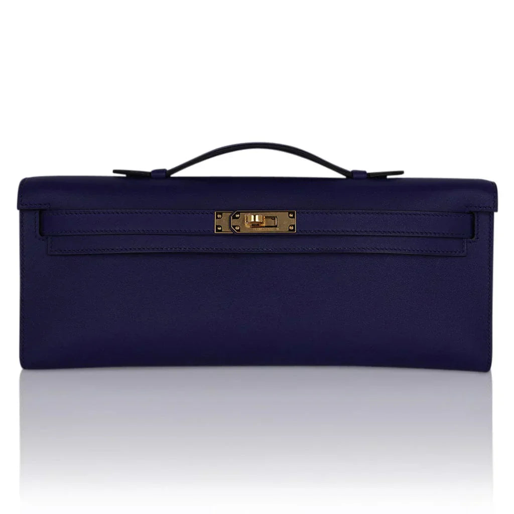 Kelly Cut Bag Blue Encre Swift with Gold Hardware