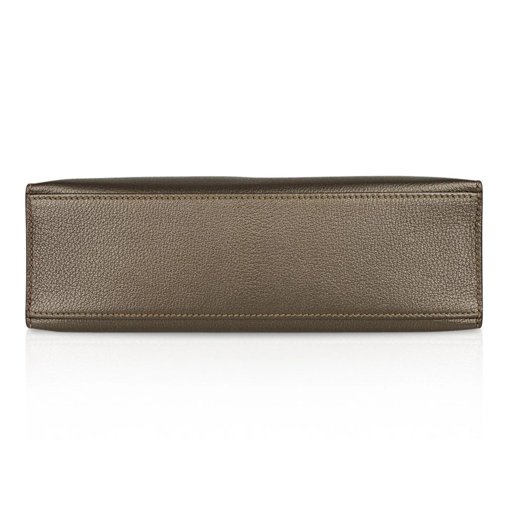 Kelly Pochette Metallic Bronze Clutch Bag Chevre Palladium